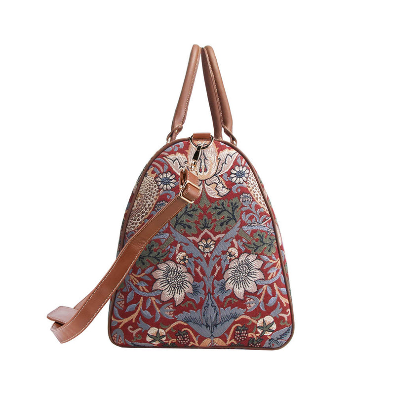 William Morris Strawberry Thief Red - Big Holdall Bag Side | Signare Tapestry