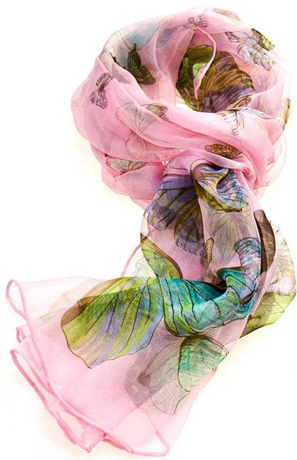 Baby Pink Butterfly - 100% Pure Silk Scarf