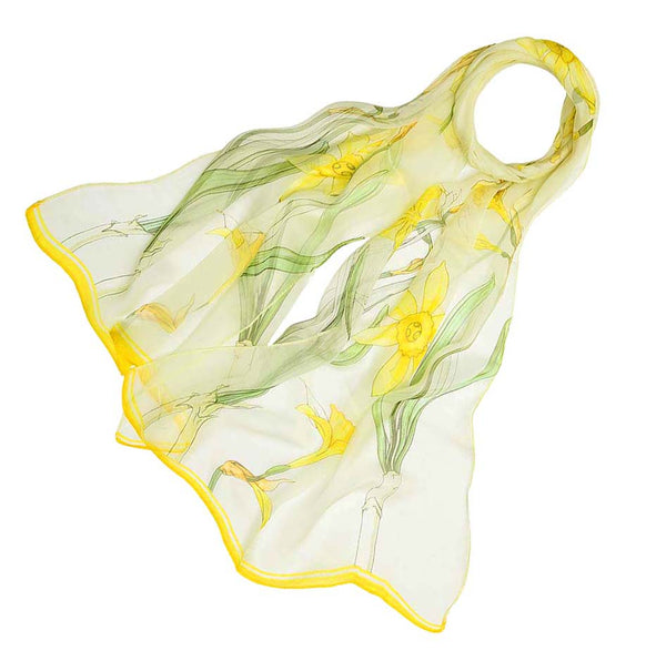 Pure Silk Scarf - Daffodils Front View