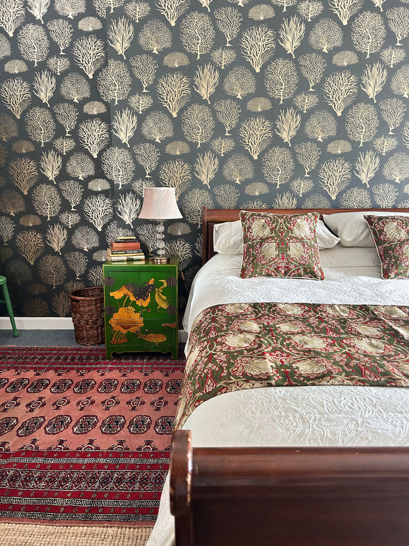 William Morris Pimpernel and Thyme Red - Bed Runner