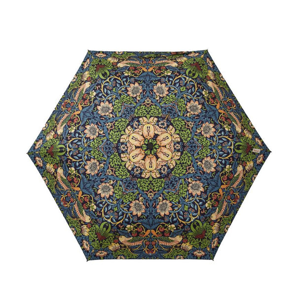 William Morris Strawberry Thief Blue - Automatic Folding Umbrella