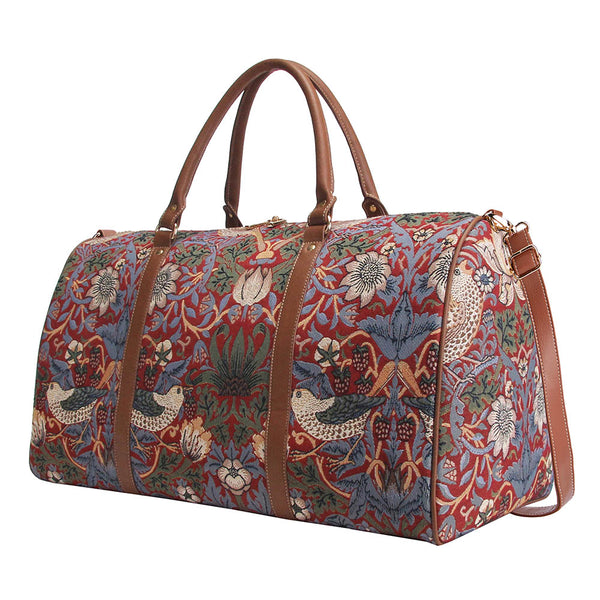 William Morris Strawberry Thief Red - Big Holdall Bag Front | Signare Tapestry