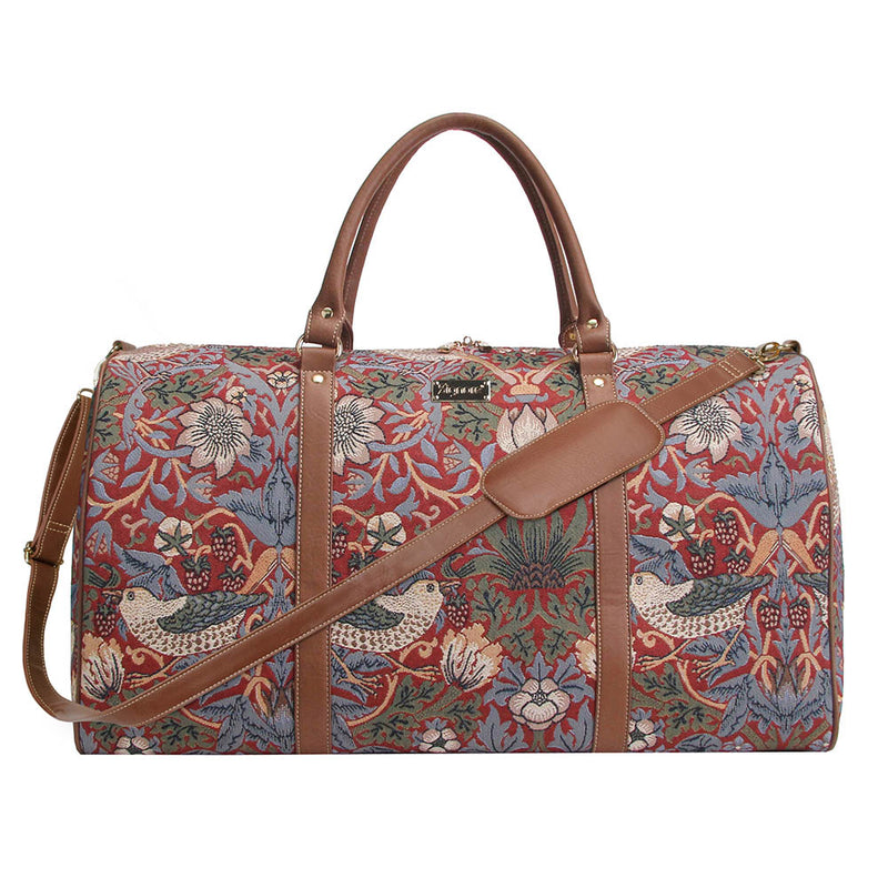 William Morris Strawberry Thief Red - Big Holdall Bag Leather | Signare Tapestry