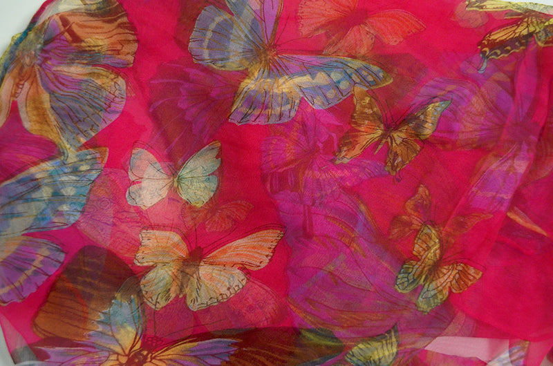 Fuchsia Butterfly - 100% Pure Silk Scarf