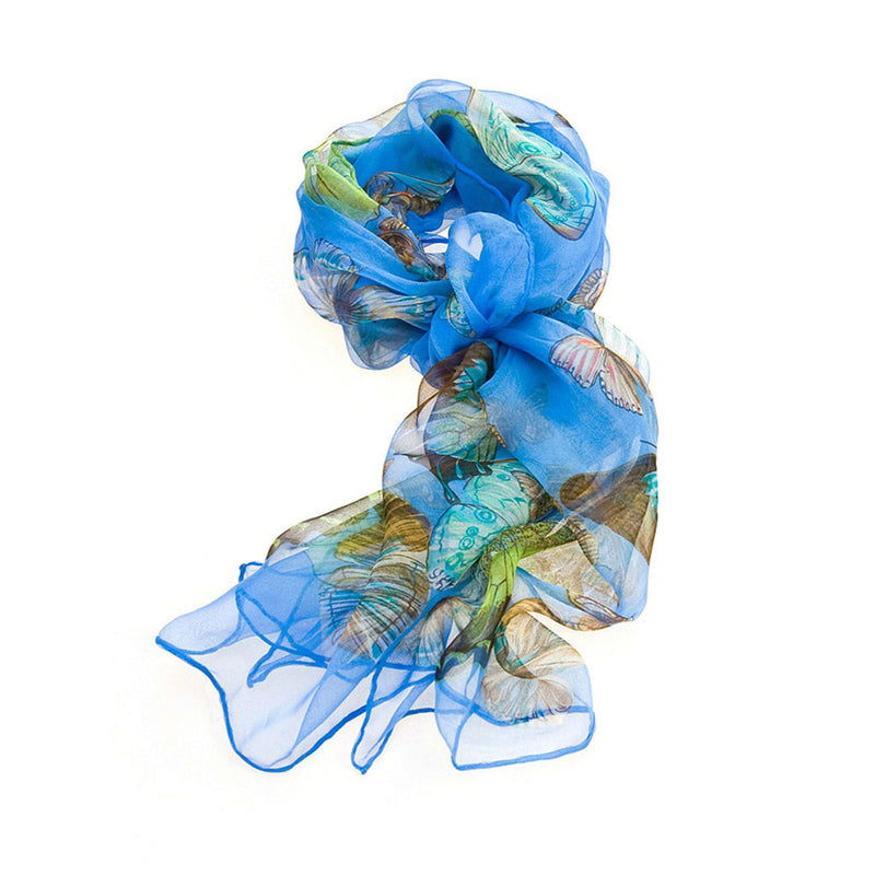 Royal Blue Butterfly - 100% Pure Silk Scarf