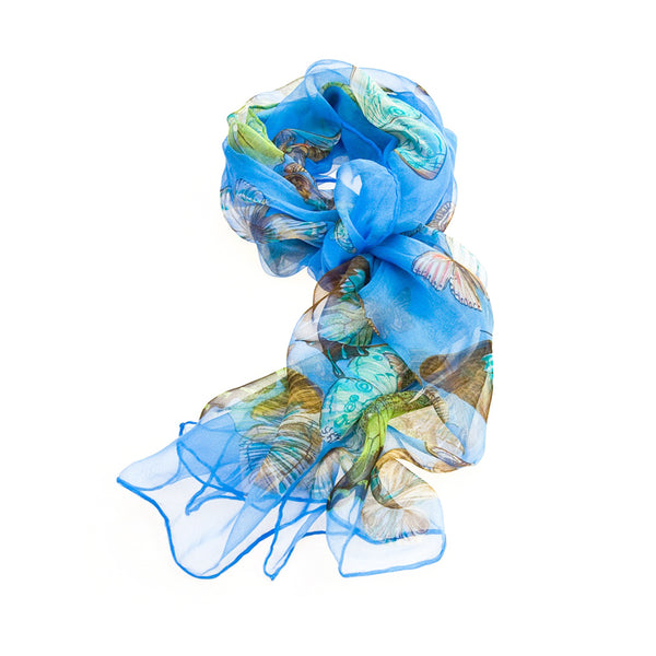 Royal Blue Butterfly - 100% Pure Silk Scarf