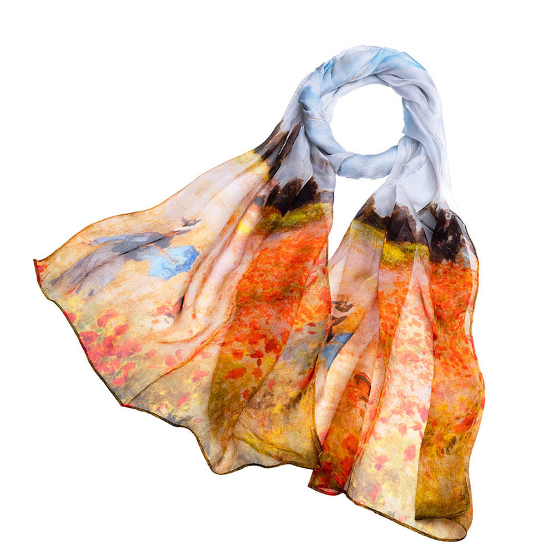 Claude Monet Poppy field - 100% Pure Silk Scarf