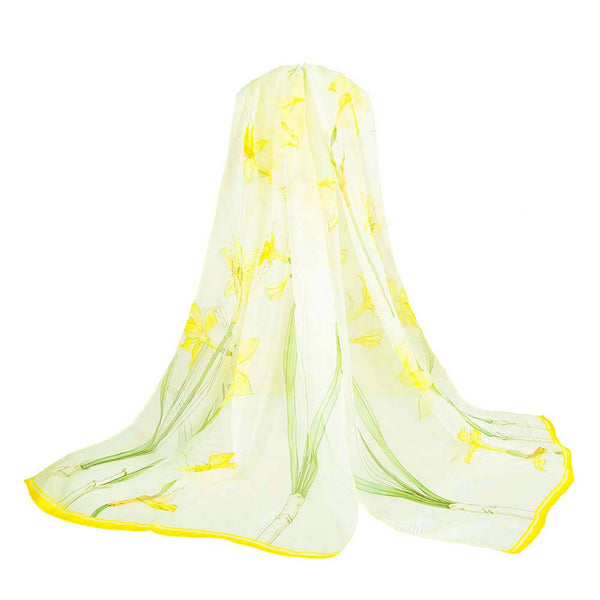 Pure Silk Scarf - Daffodils Unfolded View