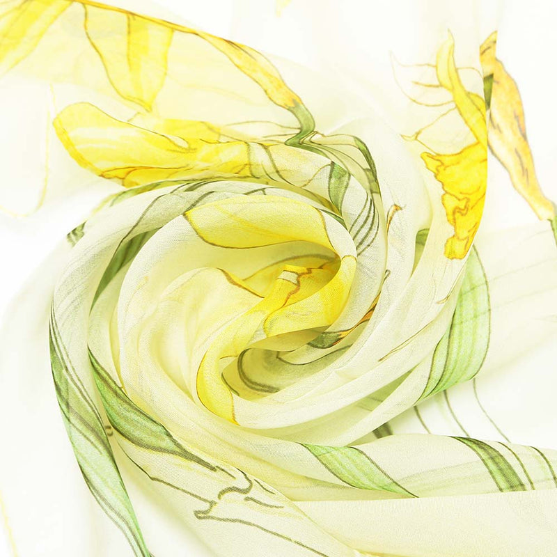 Pure Silk Scarf - Daffodils Detailed Art Pattern View