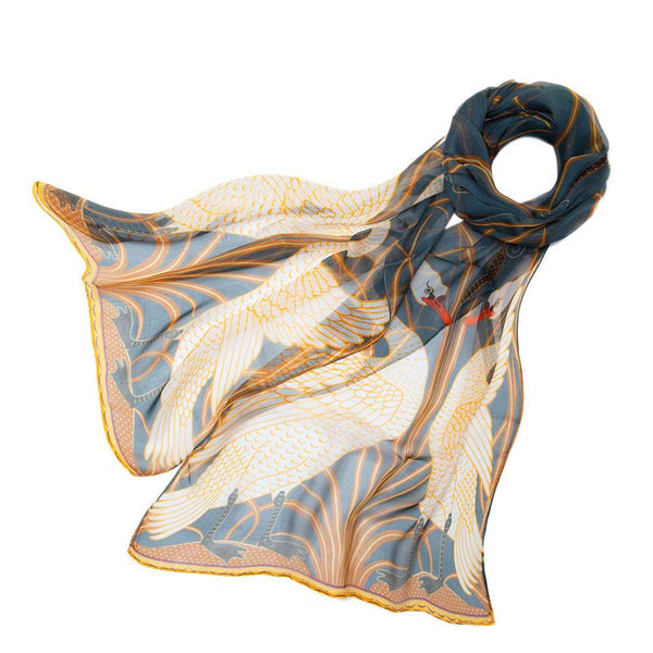 Signare Tapestry Pure Silk Scarf - Walter Crane The Swan Folded View