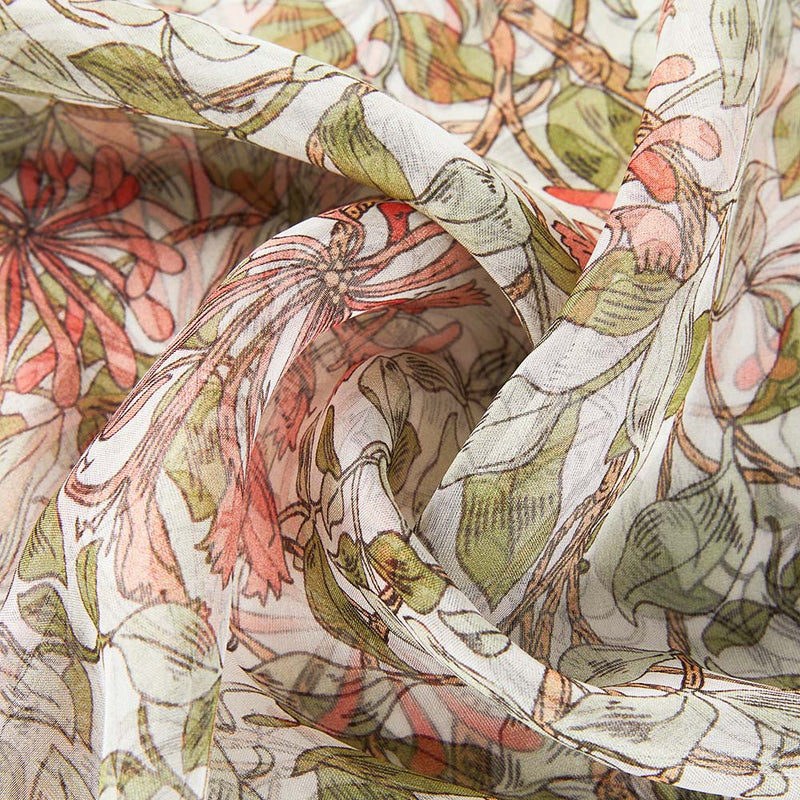  Signare Tapestry Pure Silk Scarf - May Morris Honeysuckle Detailed Art Pattern