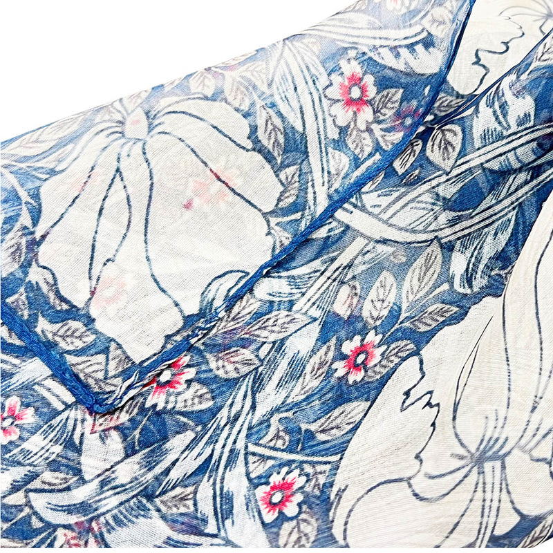 William Morris Pimpernel and Thyme Blue - 100% Pure Silk Scarf