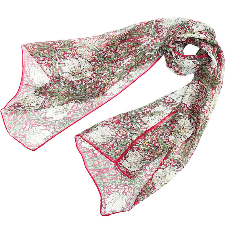 William Morris Pimpernel and Thyme Red - 100% Pure Silk Scarf