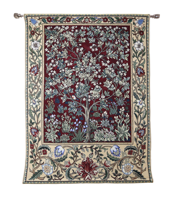 william morris hanging tapestry tree of life red