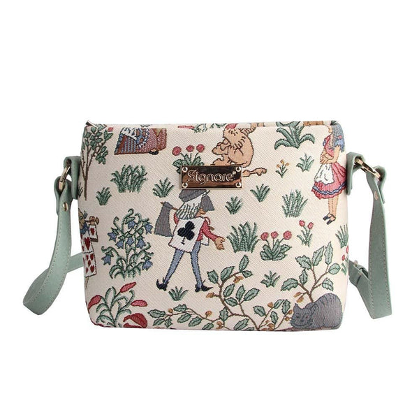 Signare Tapestry Crossbody Purse Small Shoulder Bag for Women with Tulip  Flower White Design (XB02- TULWT)